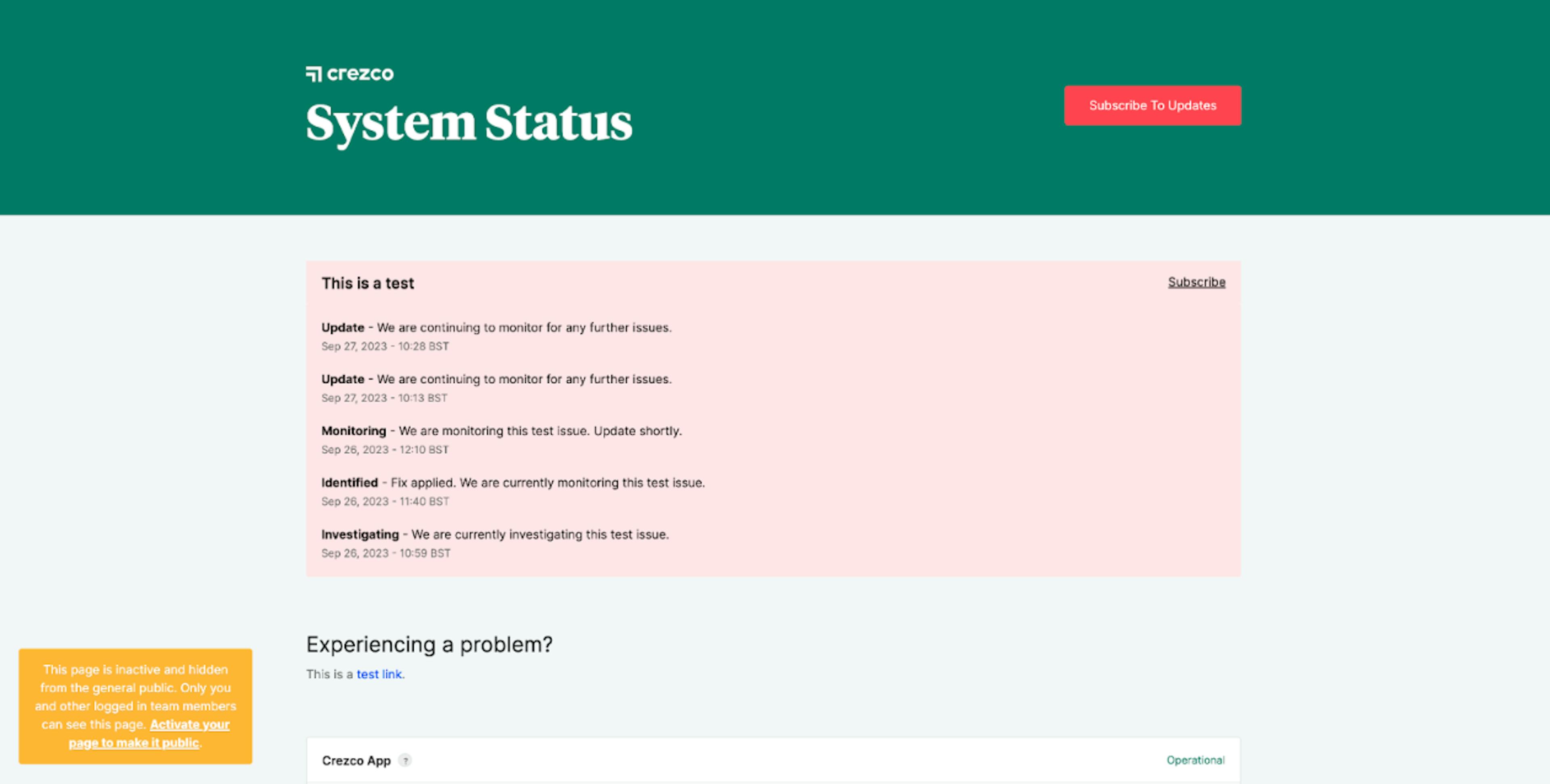 Crezco - Status Page