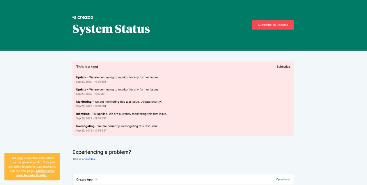 Crezco - Status Page