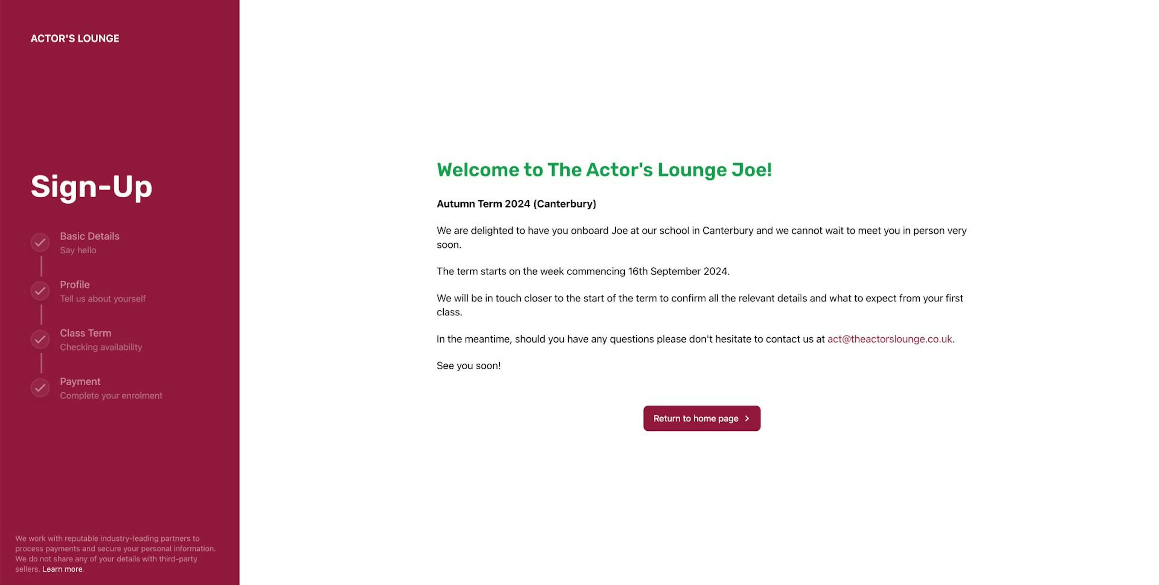 The Actor's Lounge - Website (Checkout 7/7)