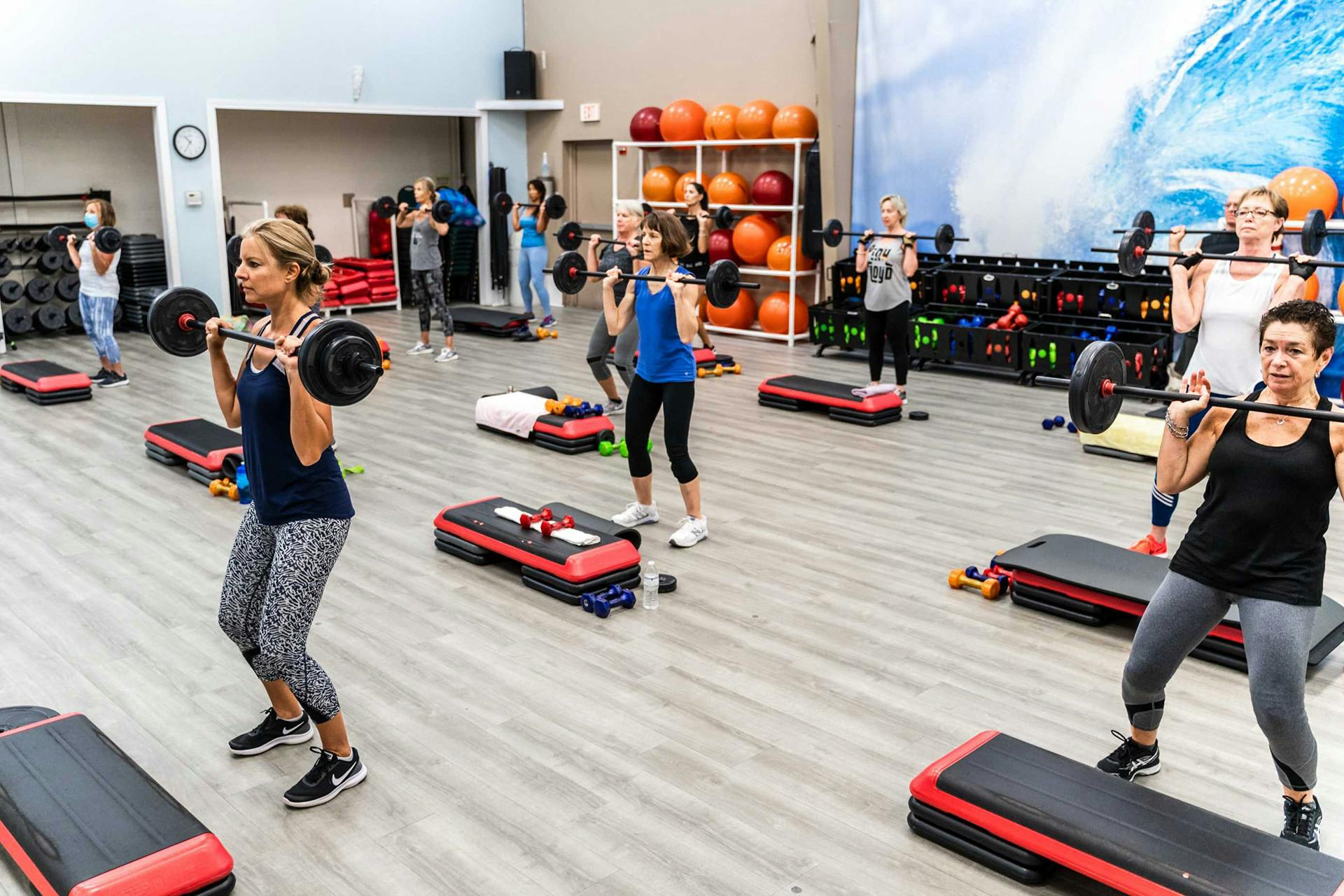 Members working out in a class