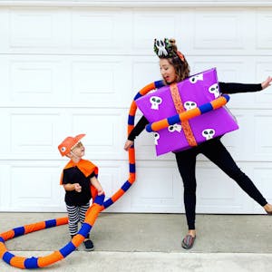 Mom and son pose as a nightmare before Christmas duo.