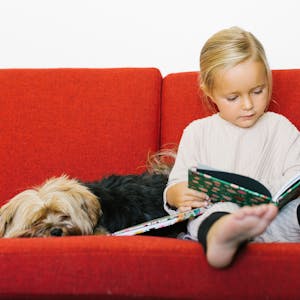 Little girl and dog with Chatbooks