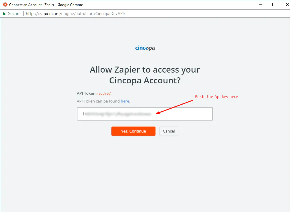 Zapier Copy Cincopa API Token