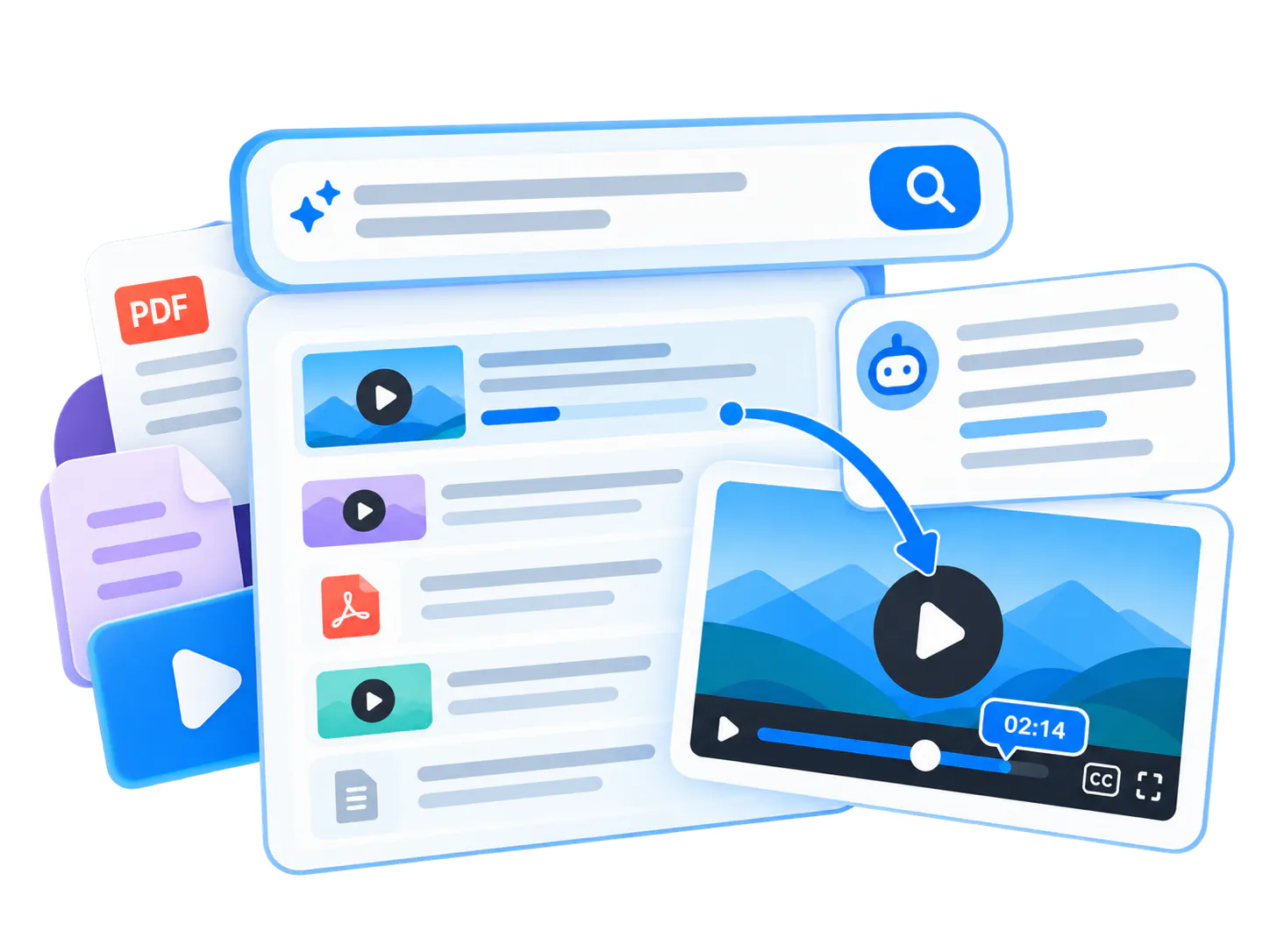 VideoGPT answering a question across videos and documents with an exact-moment source