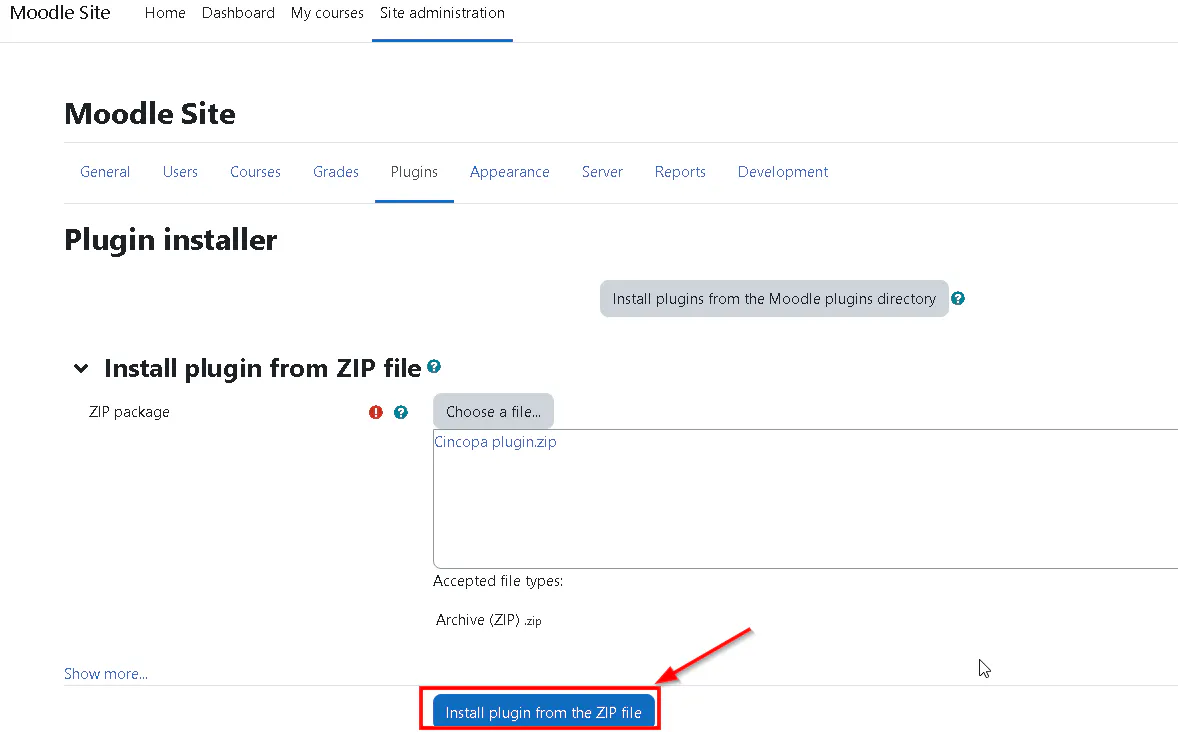 How to install Cincopa Plugins in Moodle LMS