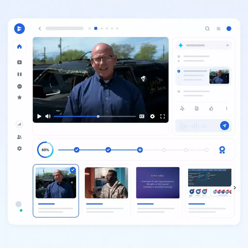 Enterprise video training portal with an optional AI answer panel