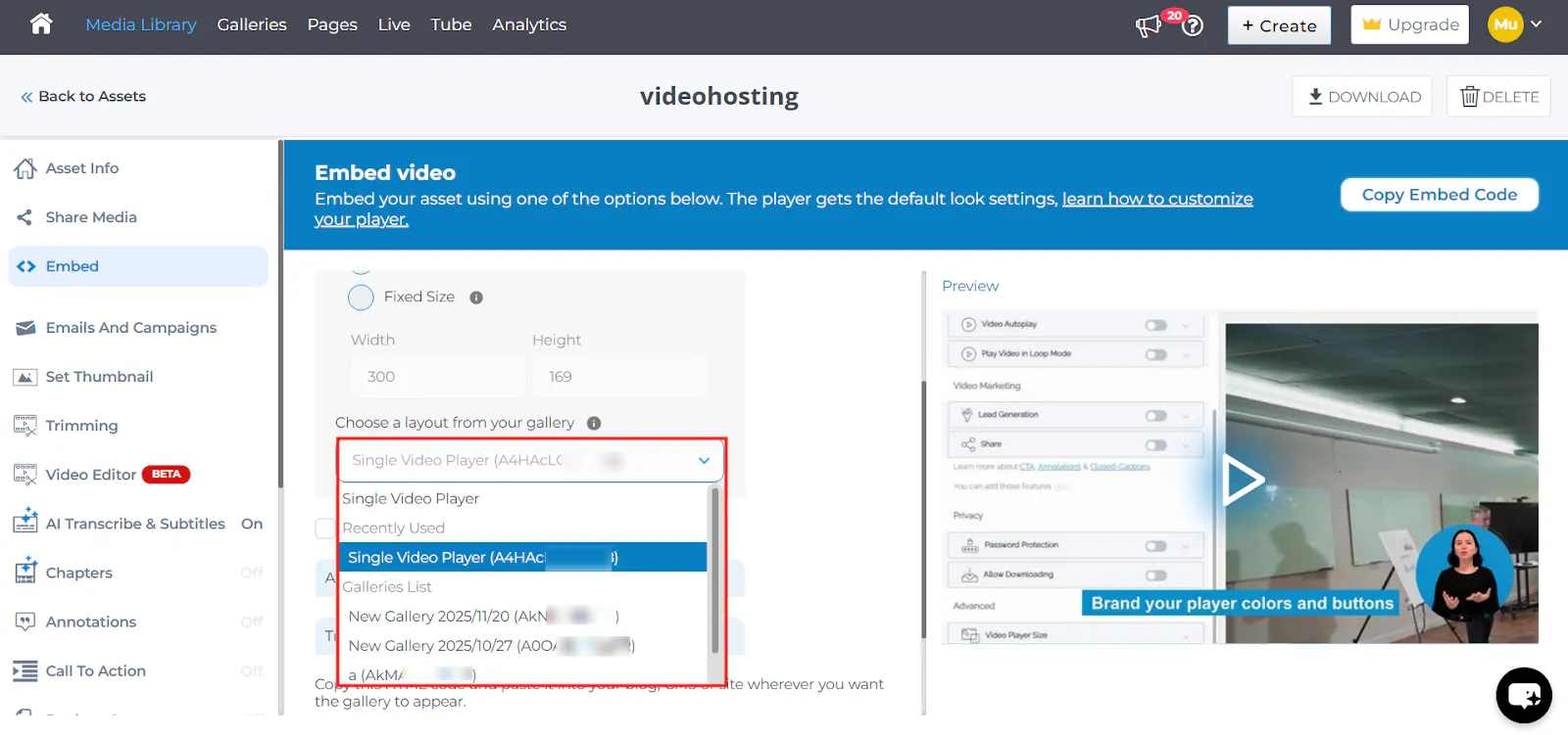 Using Layout Templates When Embedding Individual Assets in Cincopa