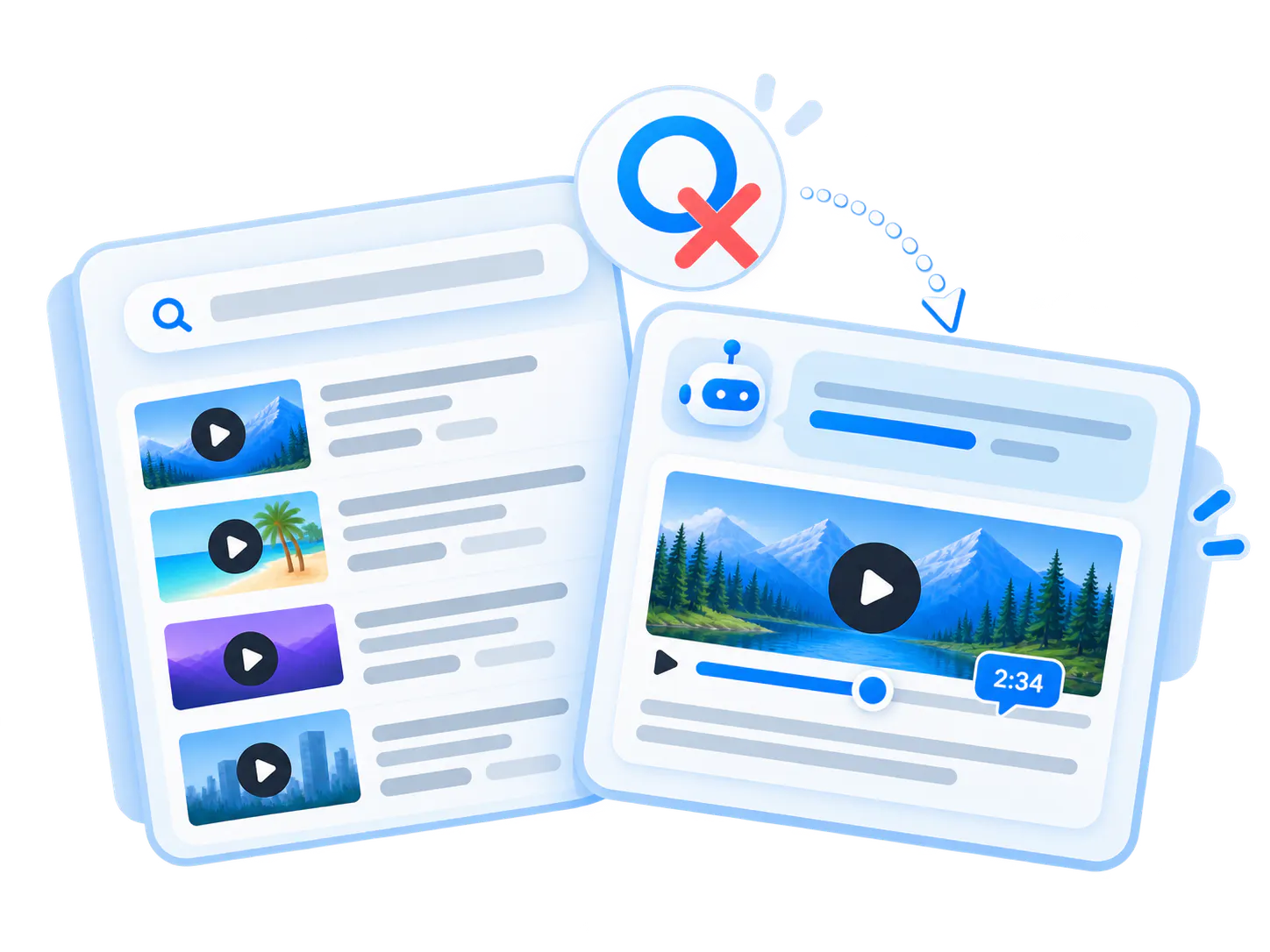 A video library search showing the need to reach a specific product answer