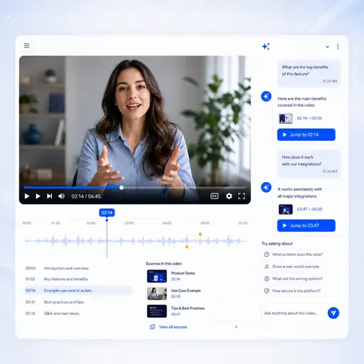 VideoGPT answering questions across video content and linking viewers to exact moments