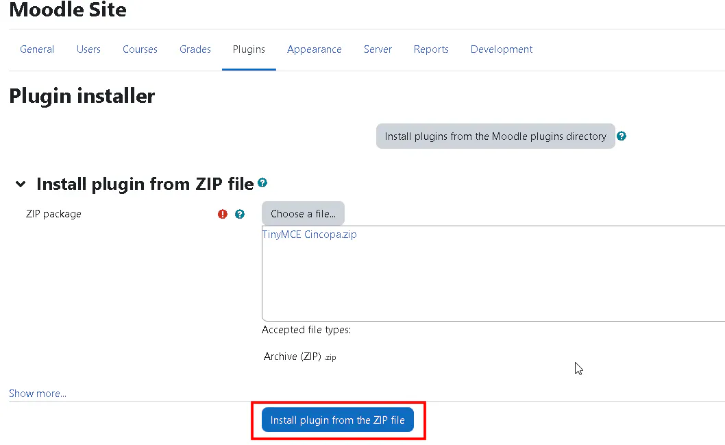 How to install Cincopa Plugins in Moodle LMS