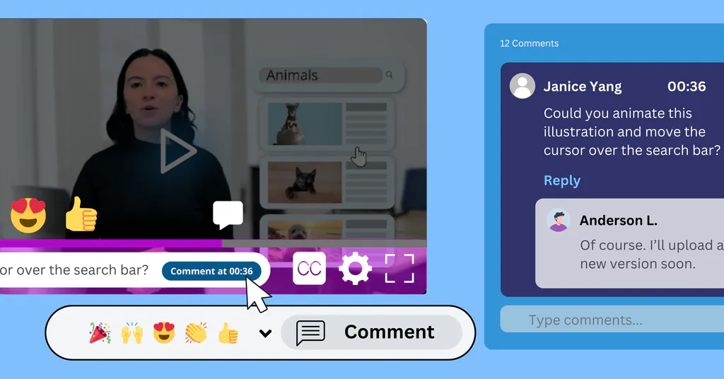 Timeline Comments, Emoji Reactions, and Guest Feedback — Cincopa product update illustration