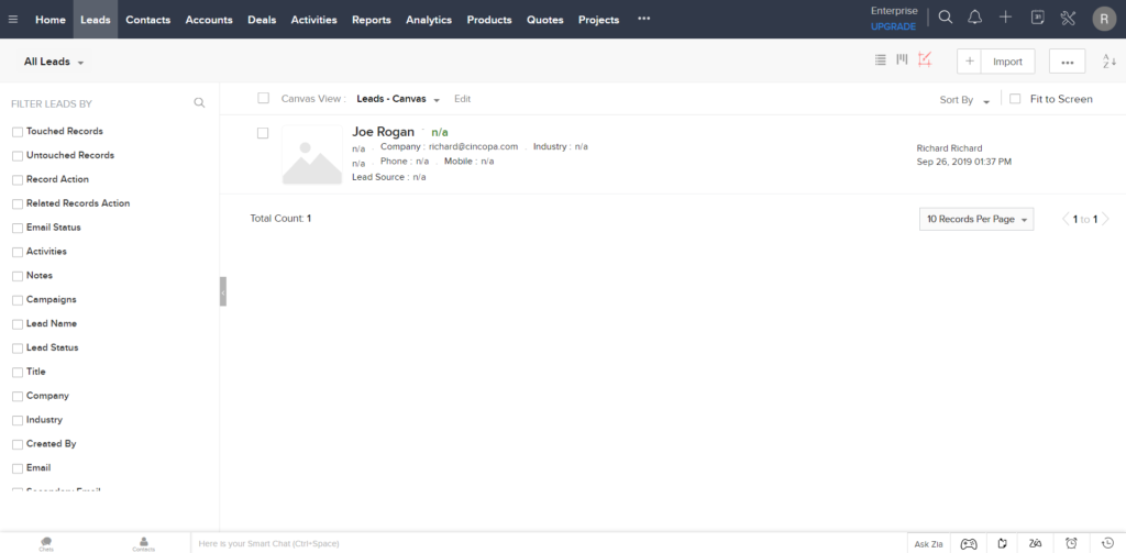 Sending Leads from Cincopa Gallery to Zoho CRM using Zapier