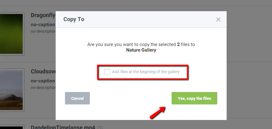 Copy or Duplicate media files from one gallery to another