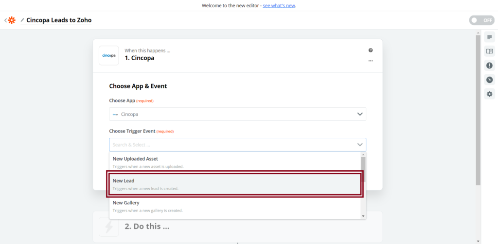 Sending Leads from Cincopa Gallery to Zoho CRM using Zapier