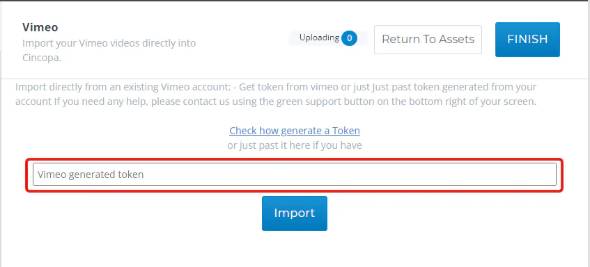Import Assets using Vimeo importer