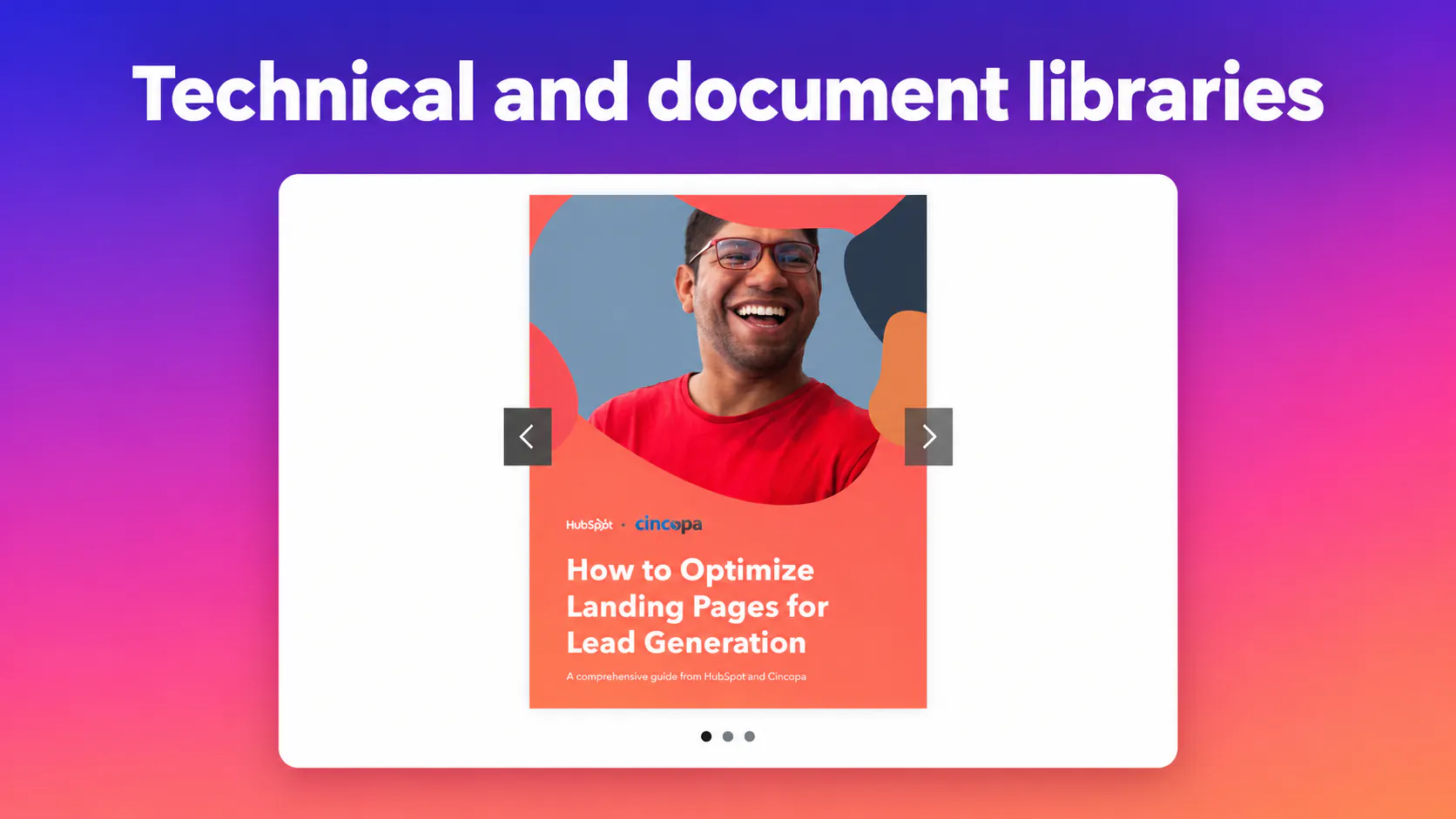 Document slider displaying a Cincopa and HubSpot guide to landing pages.