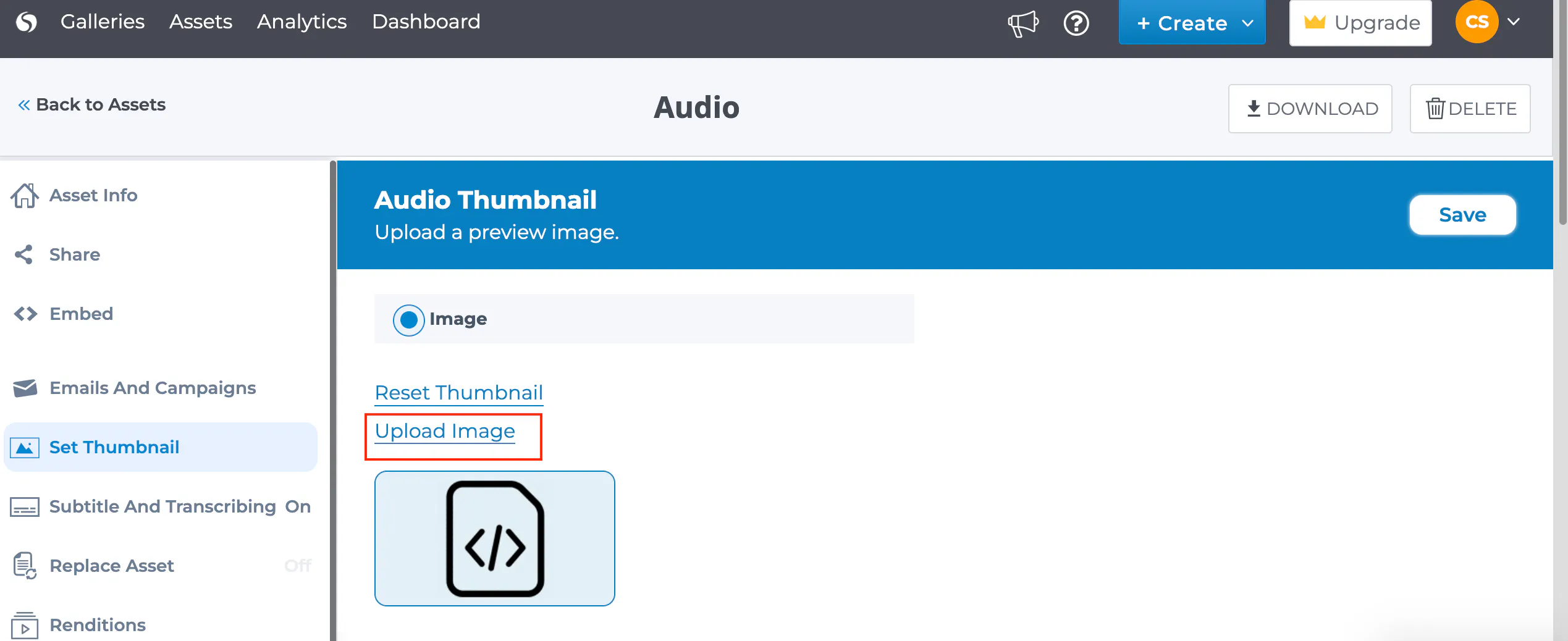 How to change thumbnail of Audio asset