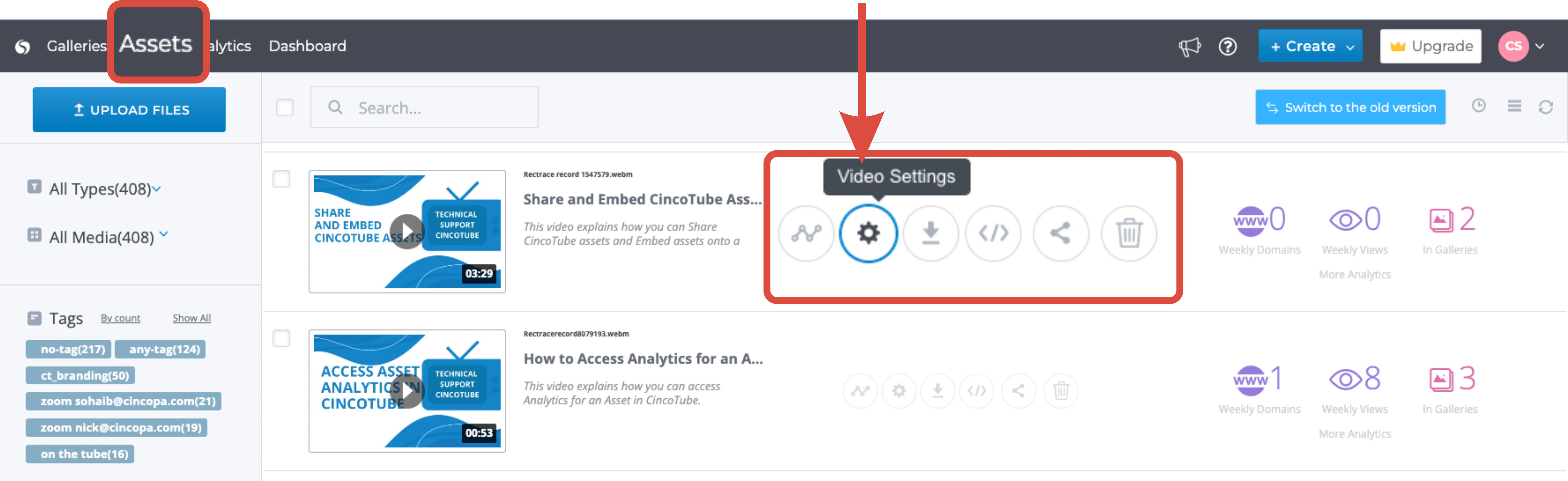 Go to Assets and then click on Video Settings
