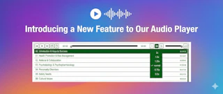 Audio player with chapter navigation, playback controls, and a playlist