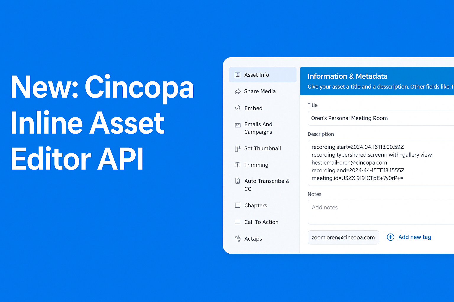 New : Cincopa Inline Asset Editor Public API — Cincopa product update illustration