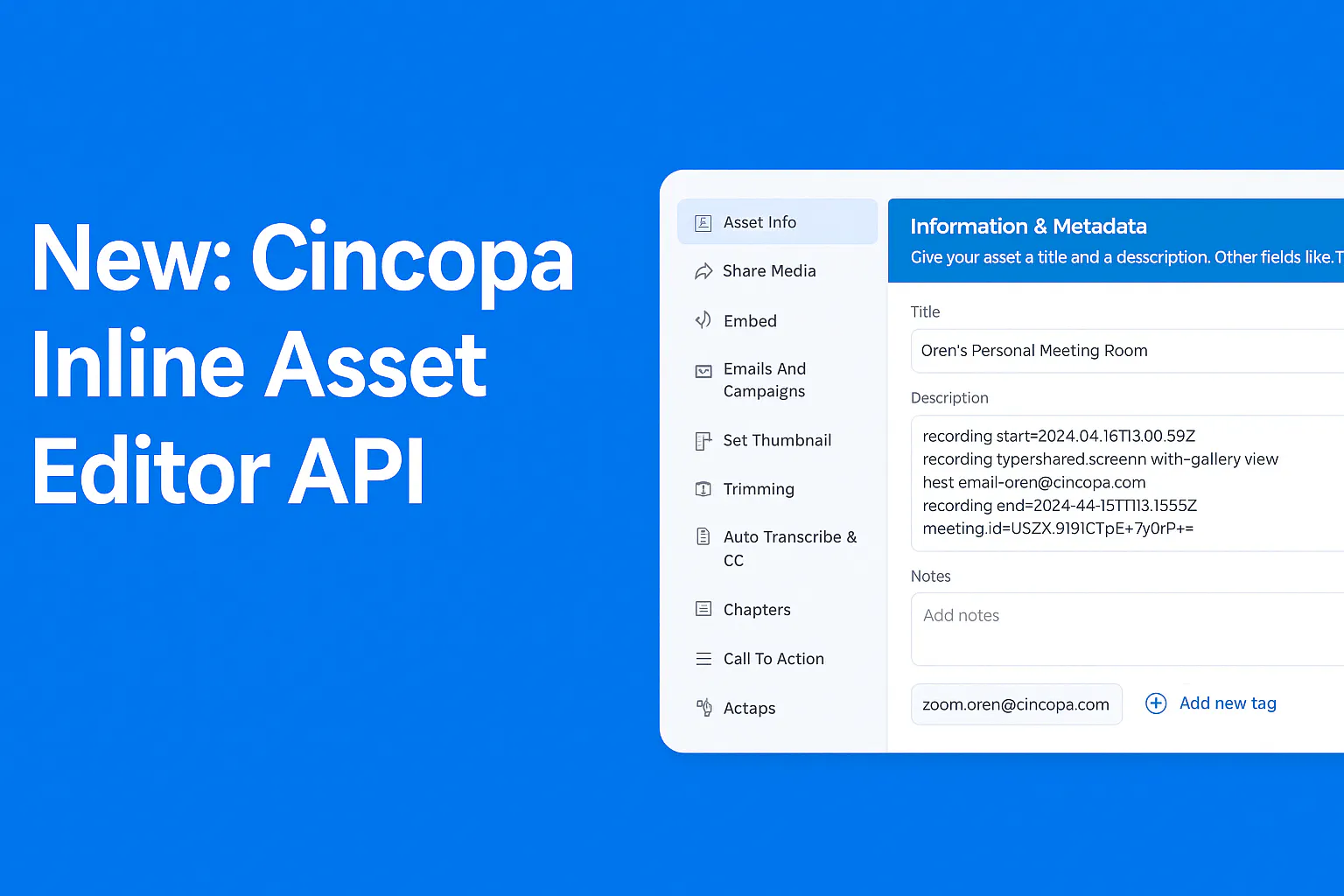 New : Cincopa Inline Asset Editor Public API — Cincopa product update illustration
