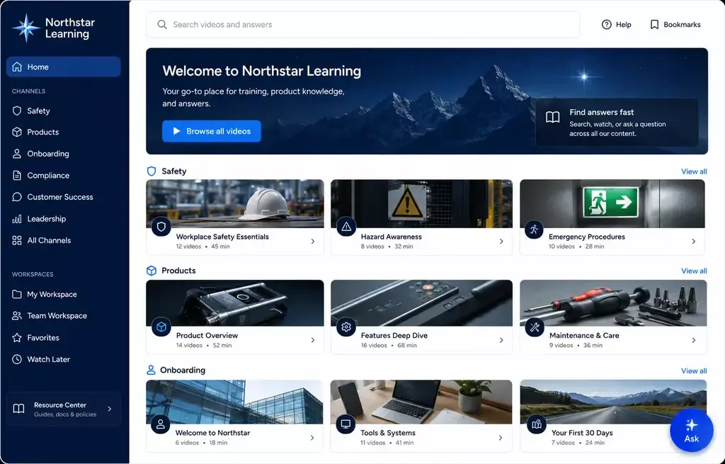Video portal with channels, search, and audience analytics