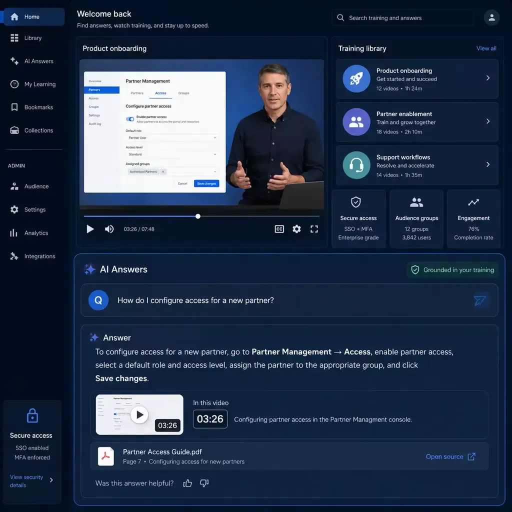 Video training portal with learner engagement analytics