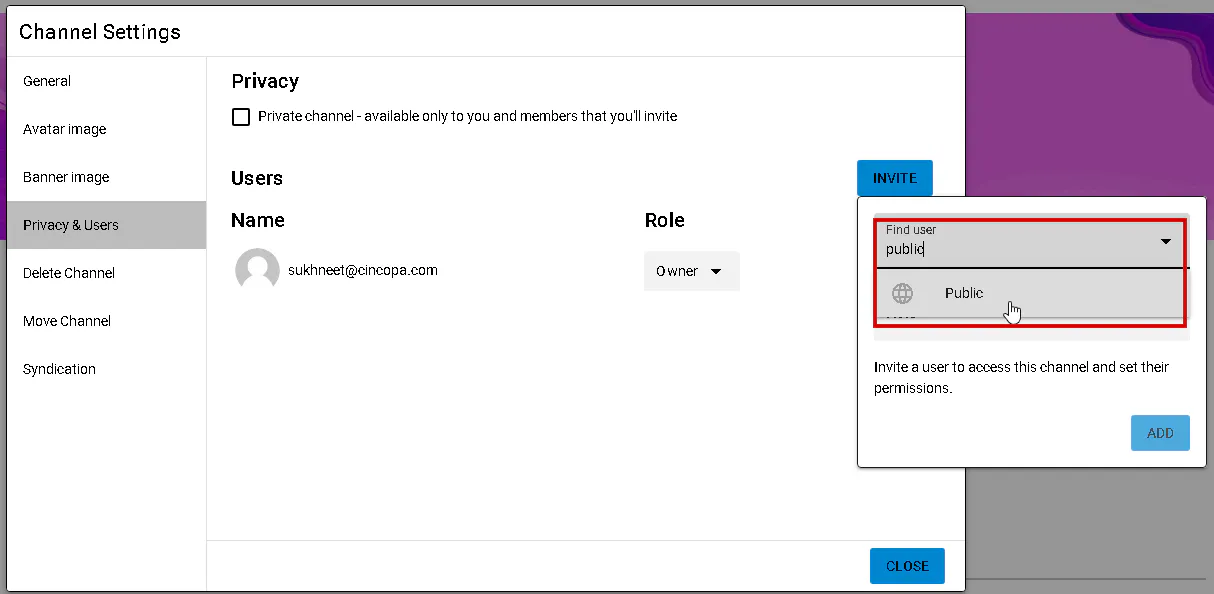 Create Public Channel in CincoTube