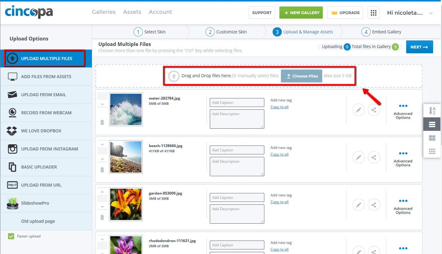Uploading files to Cincopa