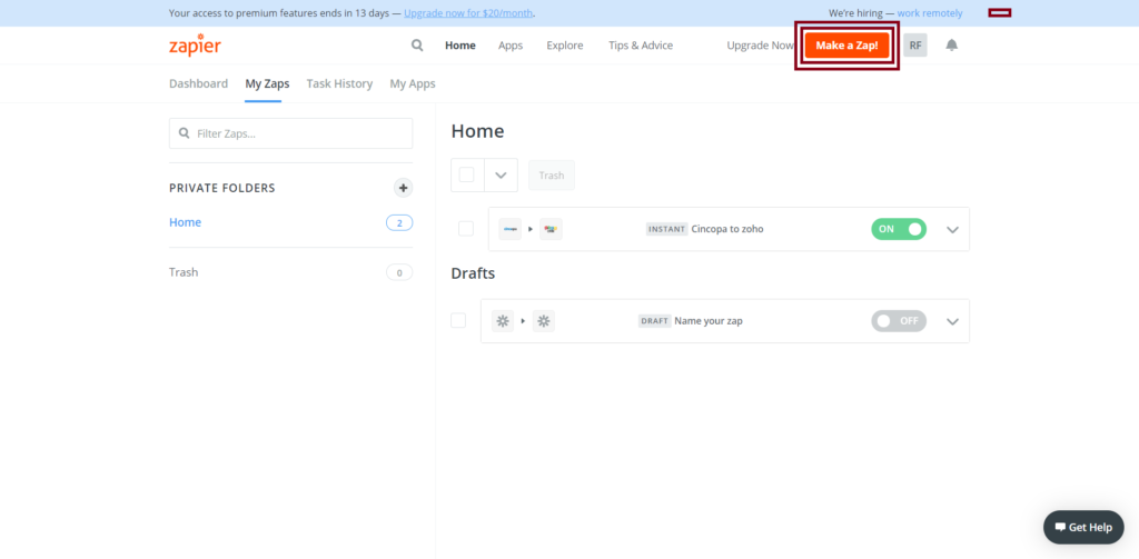 Sending Leads from Cincopa Gallery to Zoho CRM using Zapier