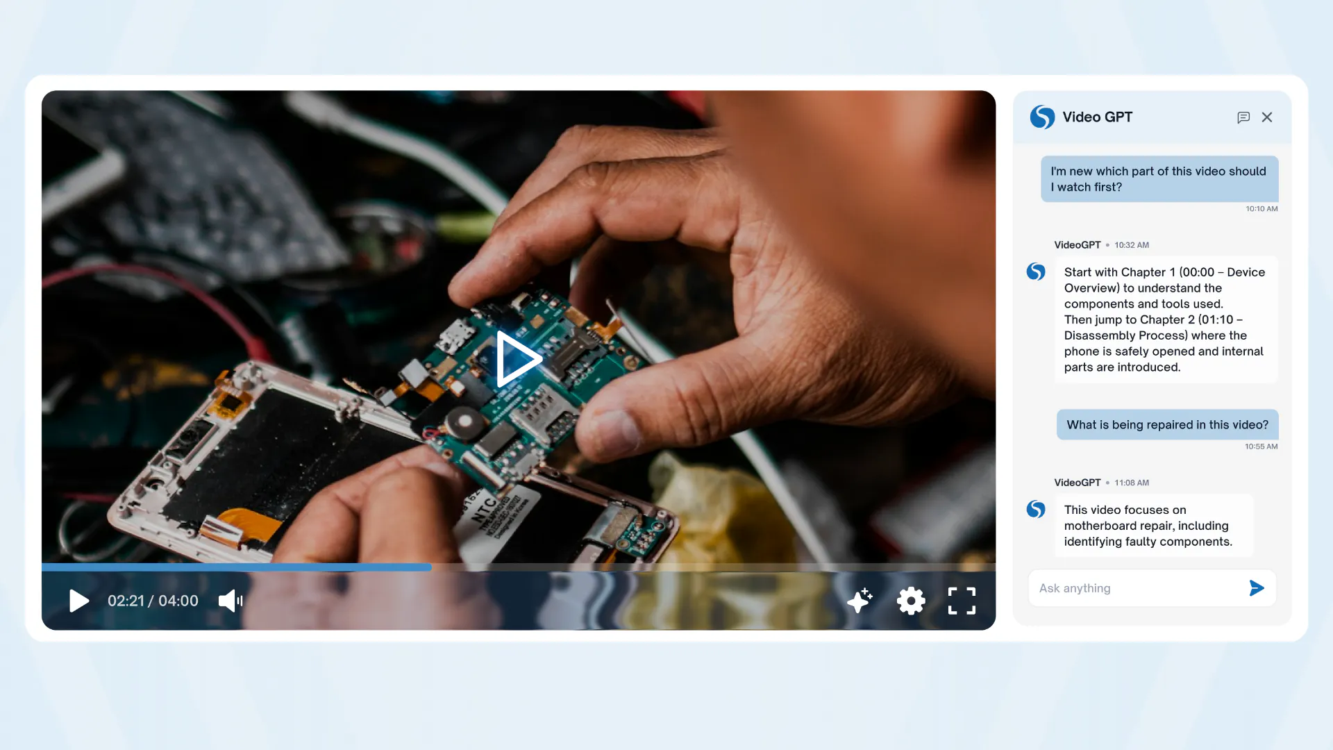 VideoGPT interface connecting AI answers to source video knowledge