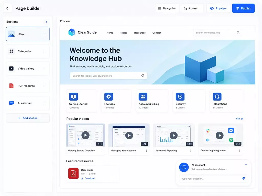 Organize and publish a branded video knowledge base experience