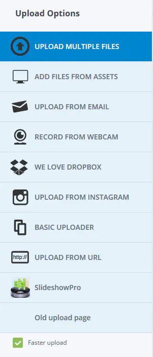 Upload your media files