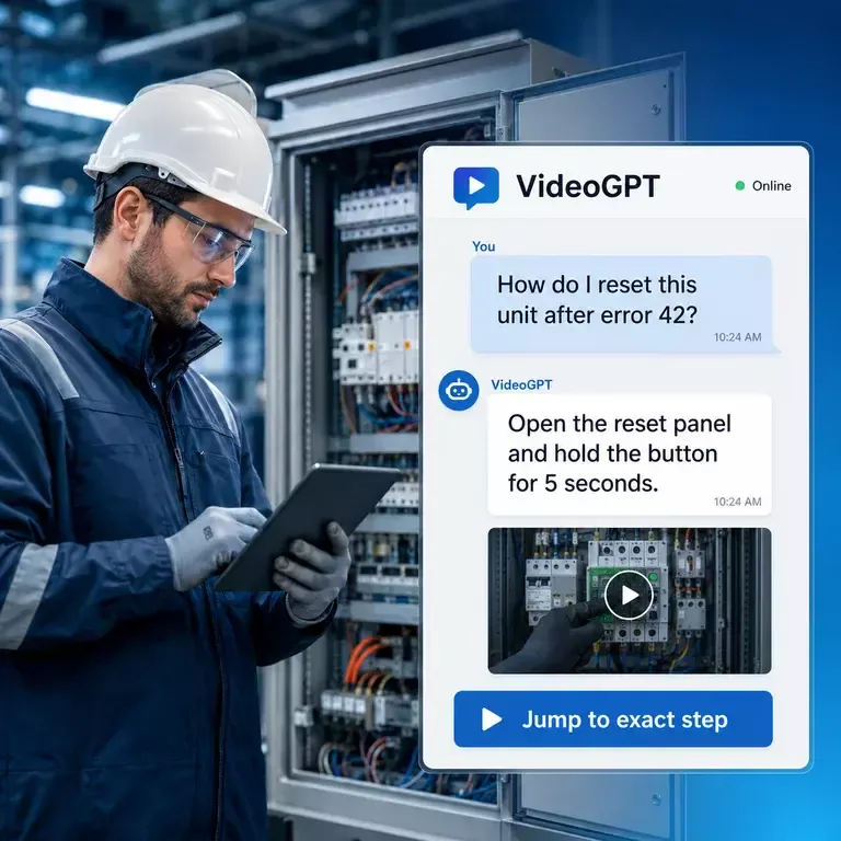 Technician using searchable troubleshooting videos and technical manuals to find the correct procedure