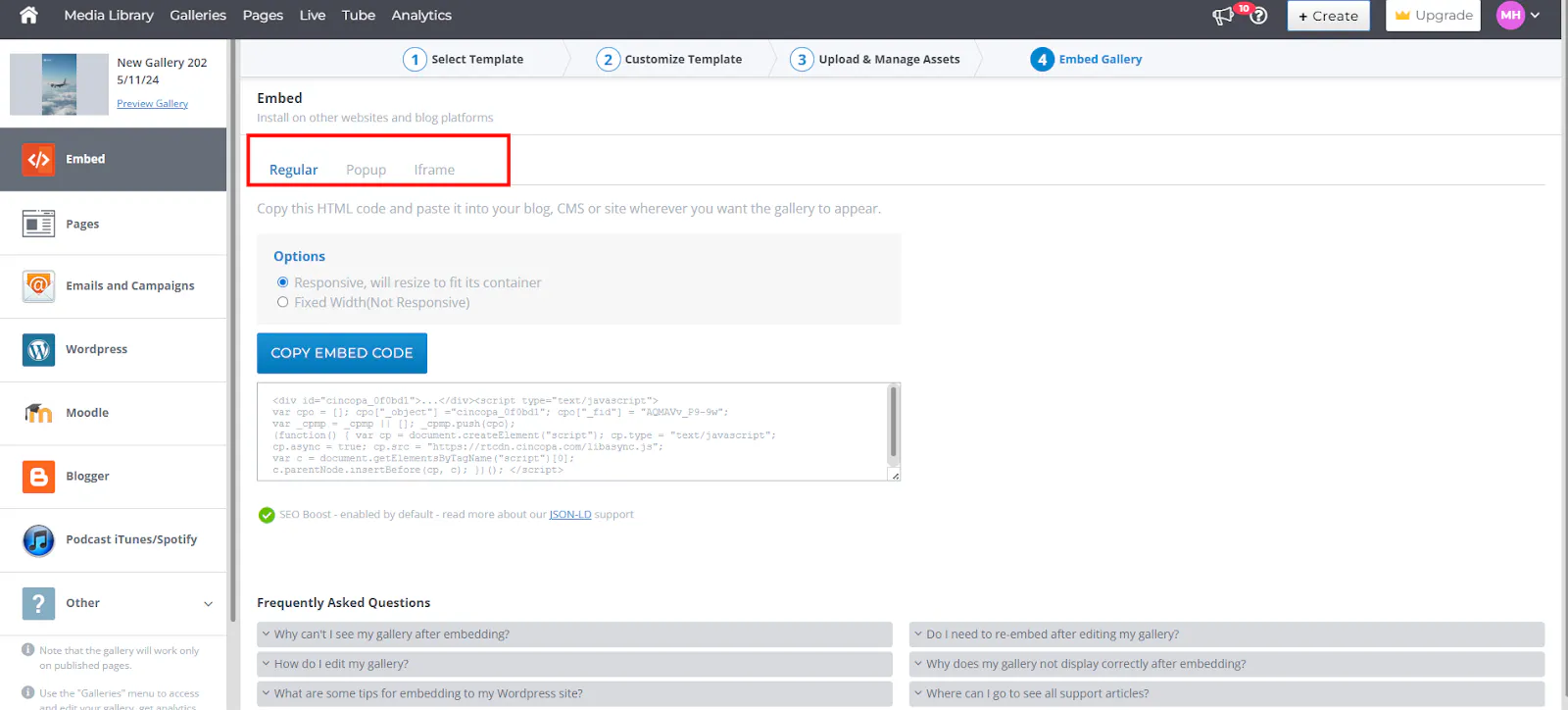 Using Layout Templates When Embedding Individual Assets in Cincopa