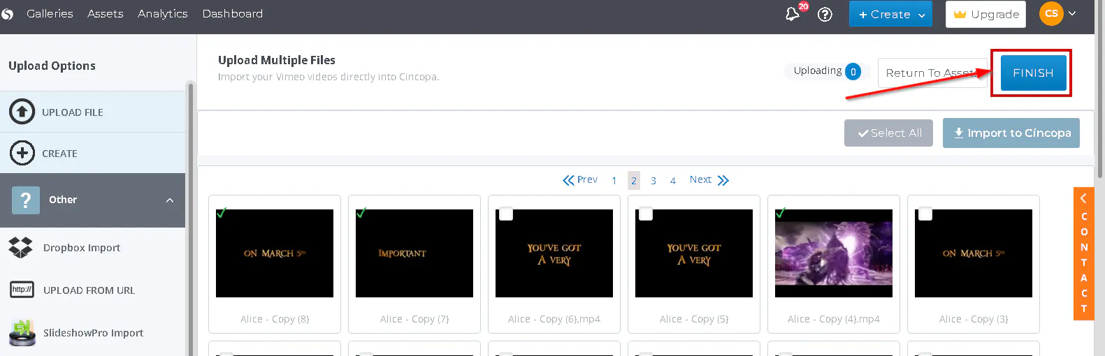Import Assets using Vimeo importer