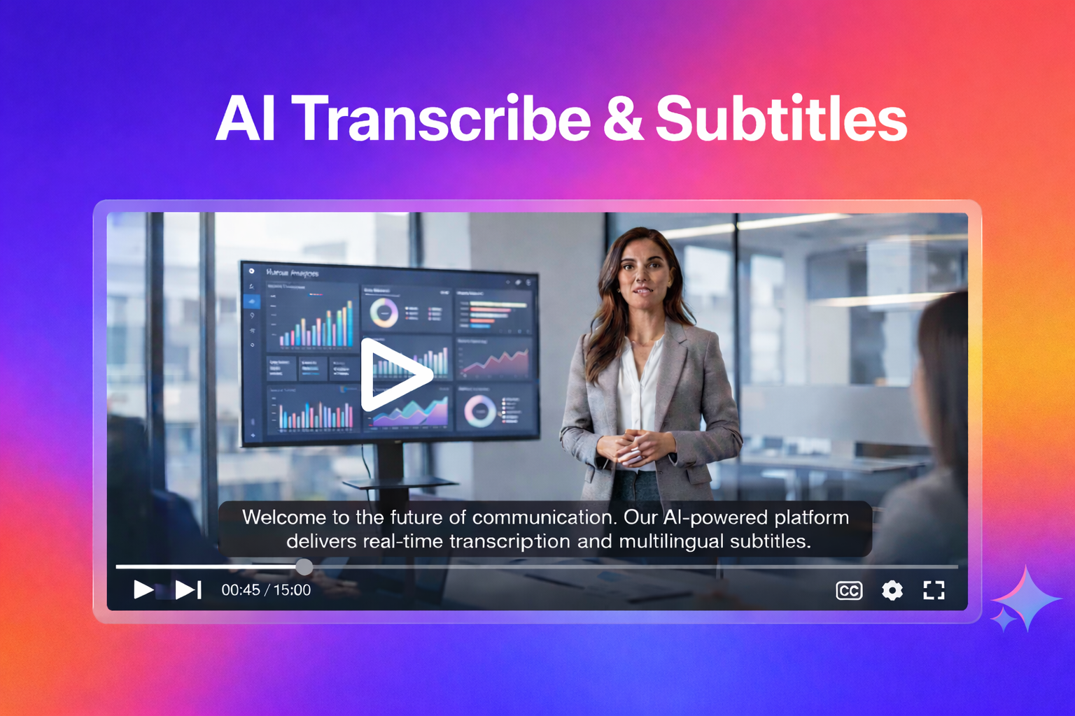 AI Transcribe and Subtitles video player with generated captions