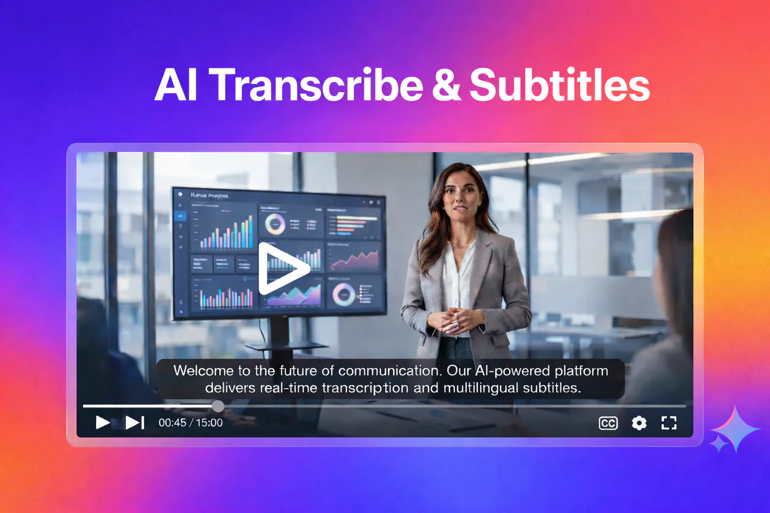 AI Transcribe and Subtitles video player with generated captions