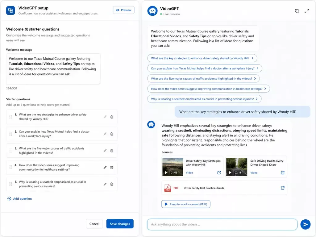 Make a video knowledge library answerable with VideoGPT questions and grounded responses