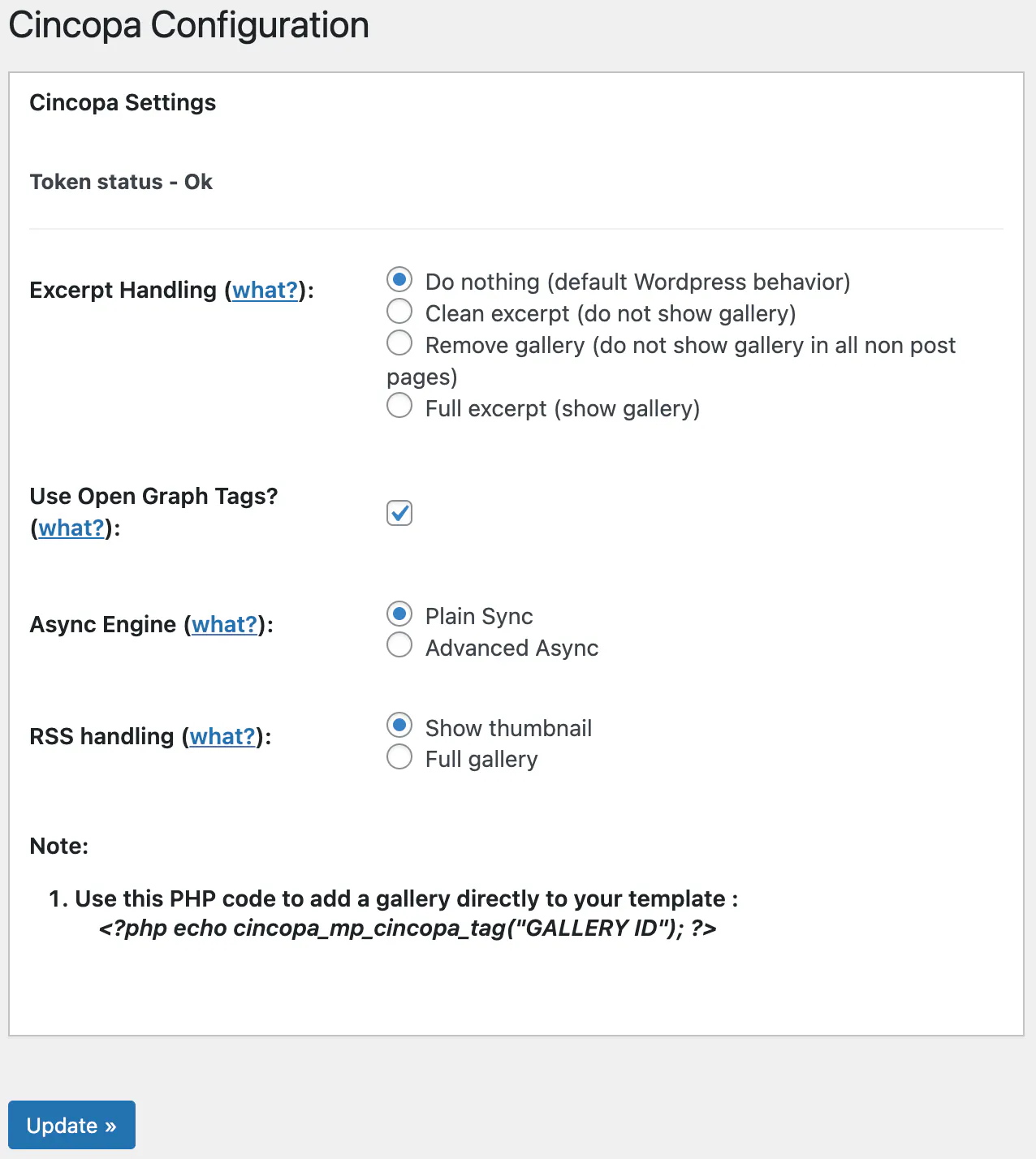 Cincopa Wordpress Plugin Settings