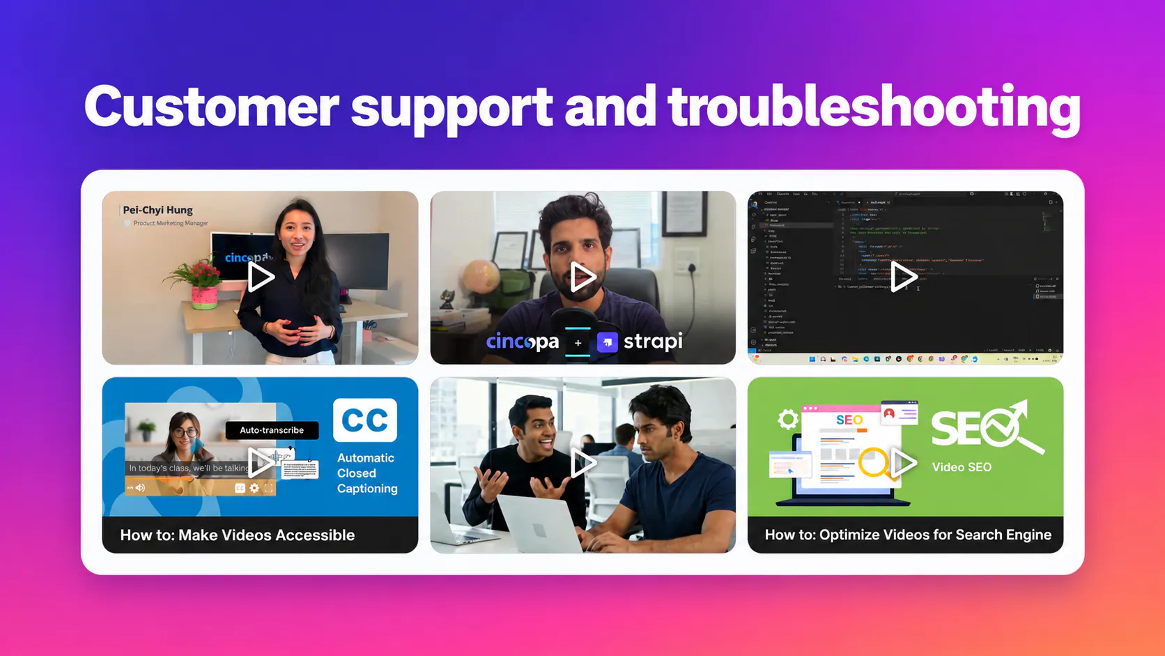 Video grid containing software and product tutorials for support and troubleshooting.