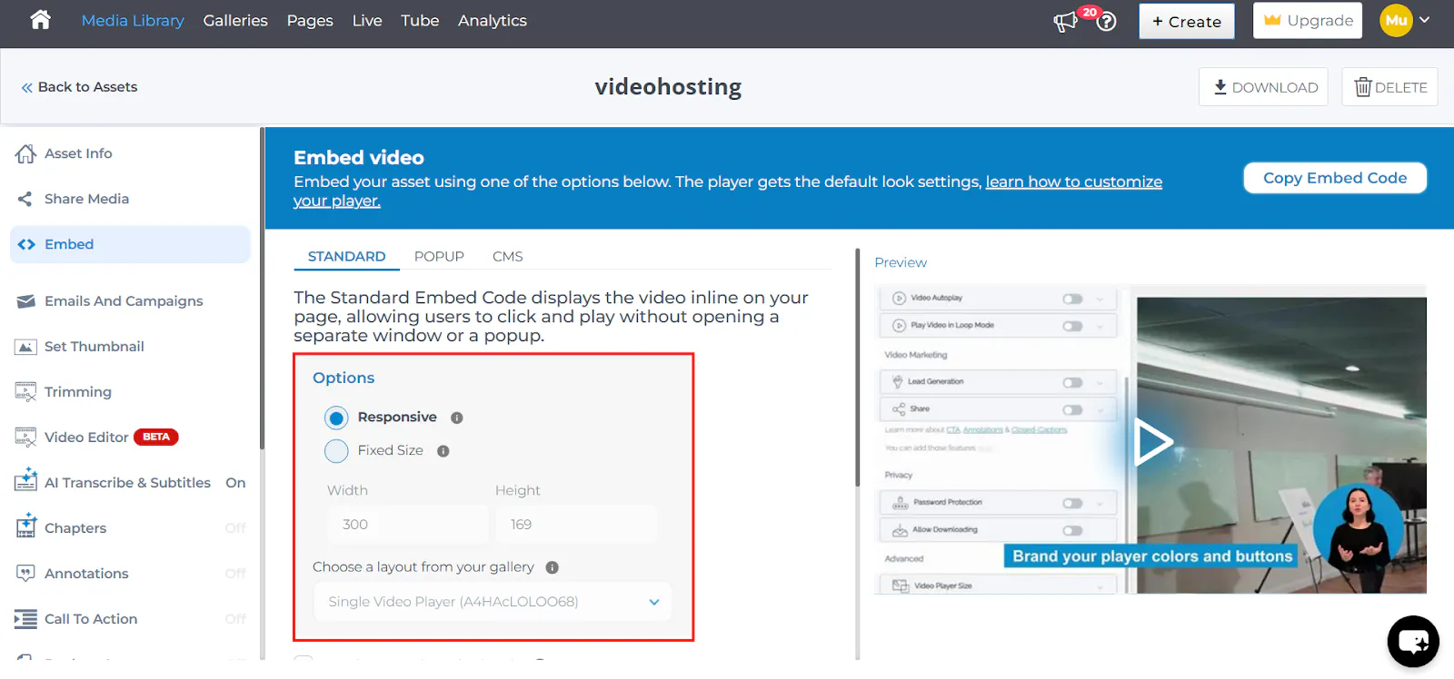 Using Layout Templates When Embedding Individual Assets in Cincopa