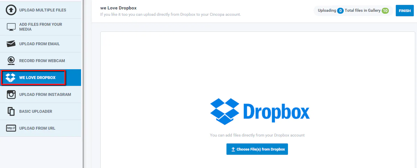 Uploading files to Cincopa