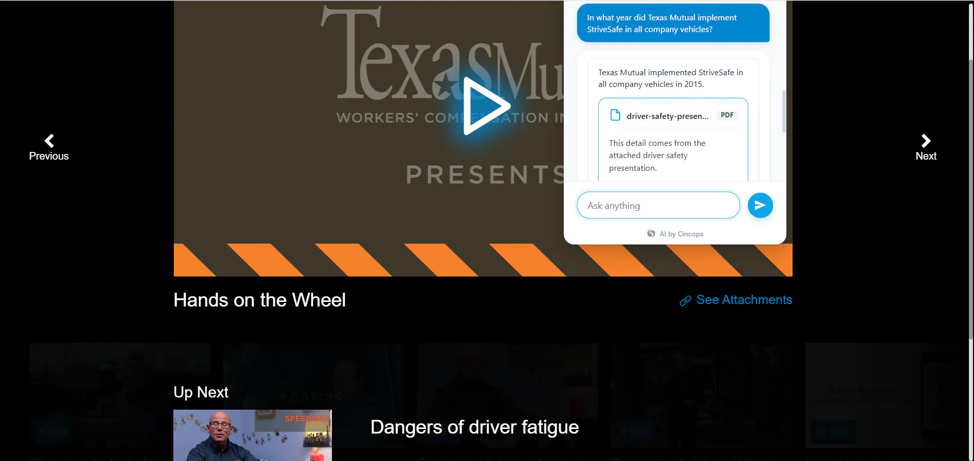 Video and Podcast Channel displaying a safe-driving lesson and VideoGPT.