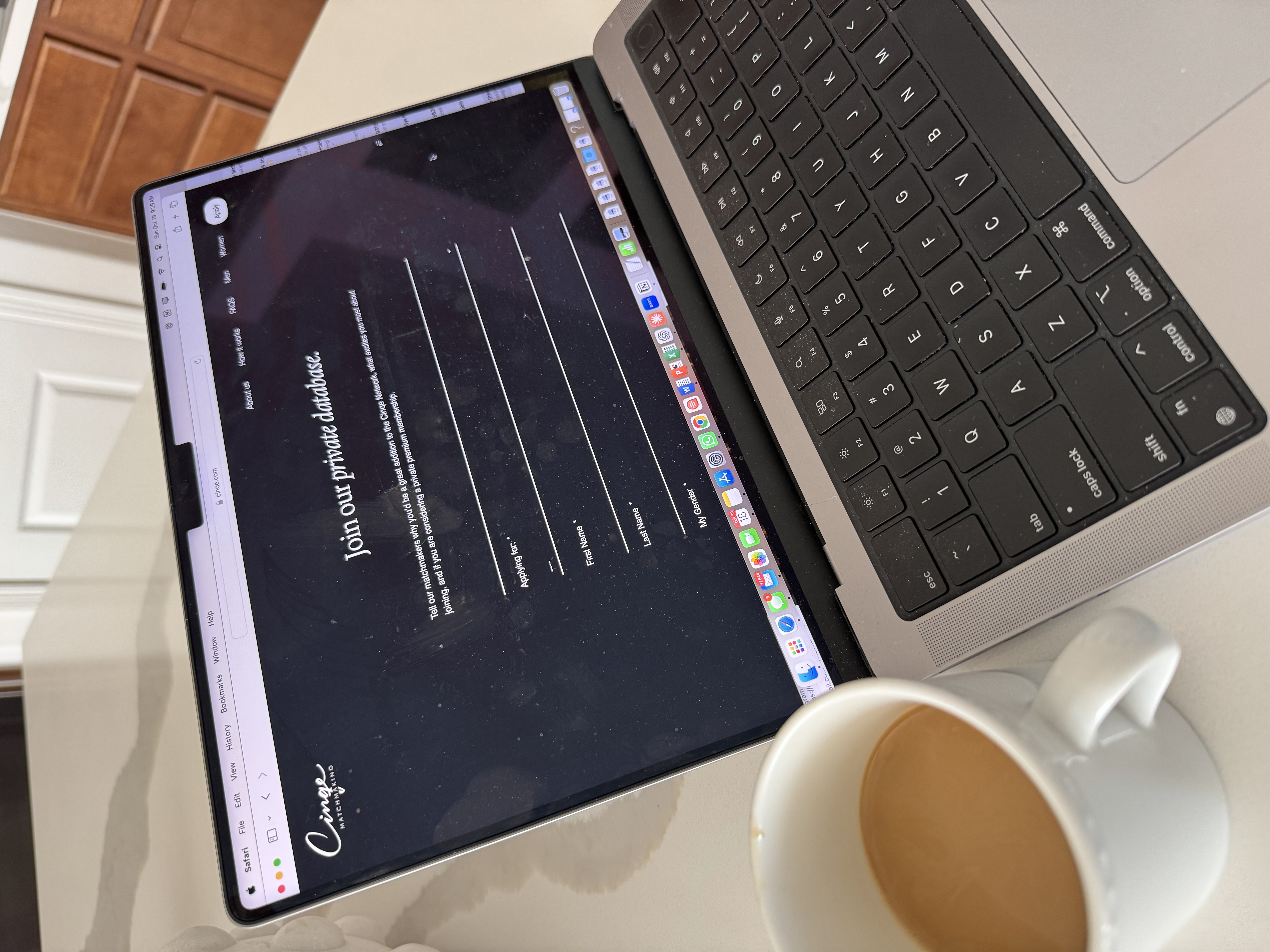 cinqe matchmaking website homepage and coffee