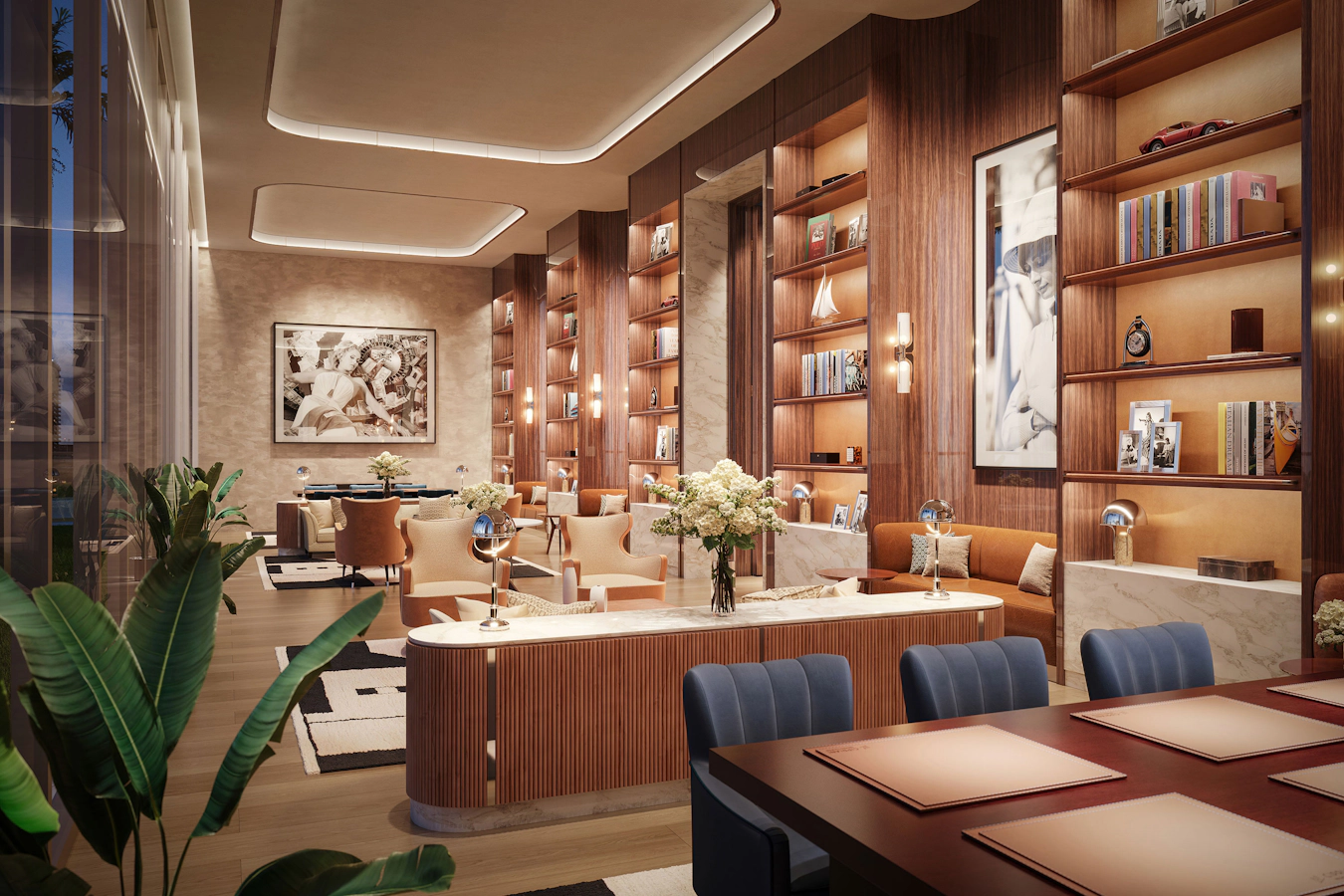 Cipriani Residences Miami — Biblioteca de residentes (representación artística)