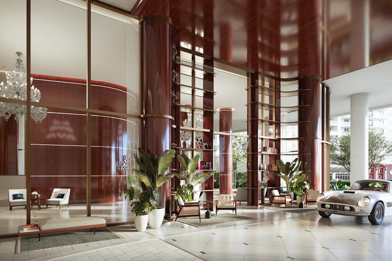 Cipriani Residences Miami — Llegada y porte-cochère (representación artística)