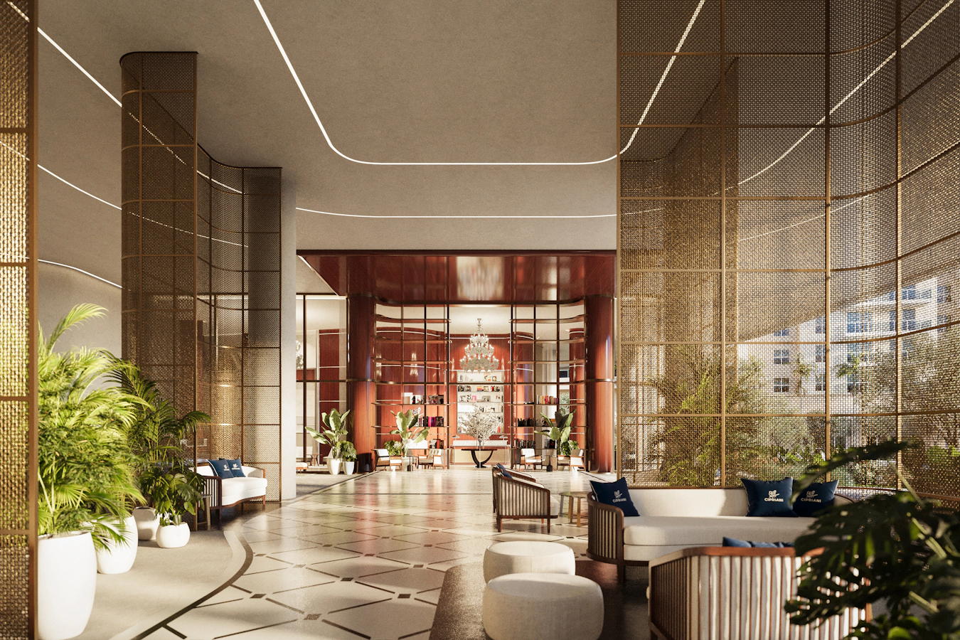 Cipriani Residences Miami — Lounge del lobby de la torre (representación artística)