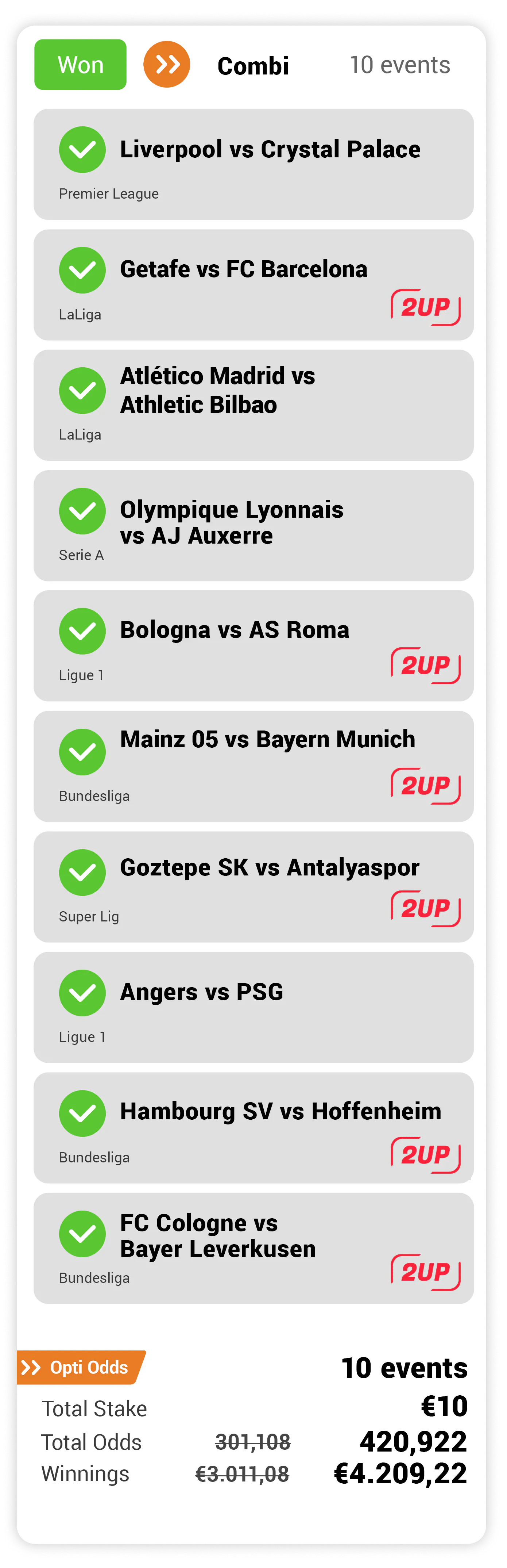 Ontdek de meest waanzinnige noteringen die werden gewonnen door onze spelers met het ticket van de maand op onze website voor sportweddenschappen
