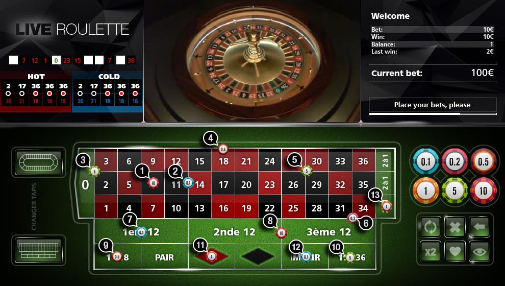 Overview of a game of online roulette at Circus